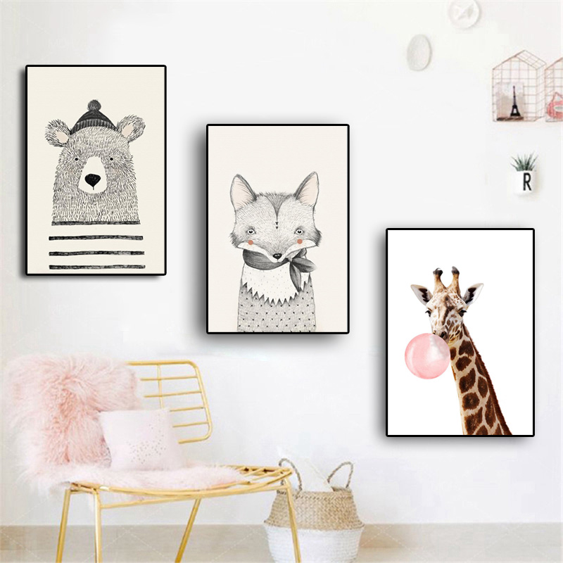 

Watercolor Animal Nordic Scandinavian Art Canvas Painting Minimalist Poster Print Modern Wall Picture For Living Room