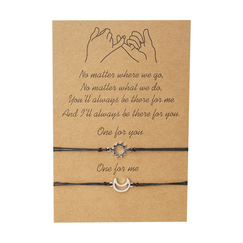 

Couple Card Bracelet Simple Creative Alloy Moon Sun Braided Bracelet Hand Rope