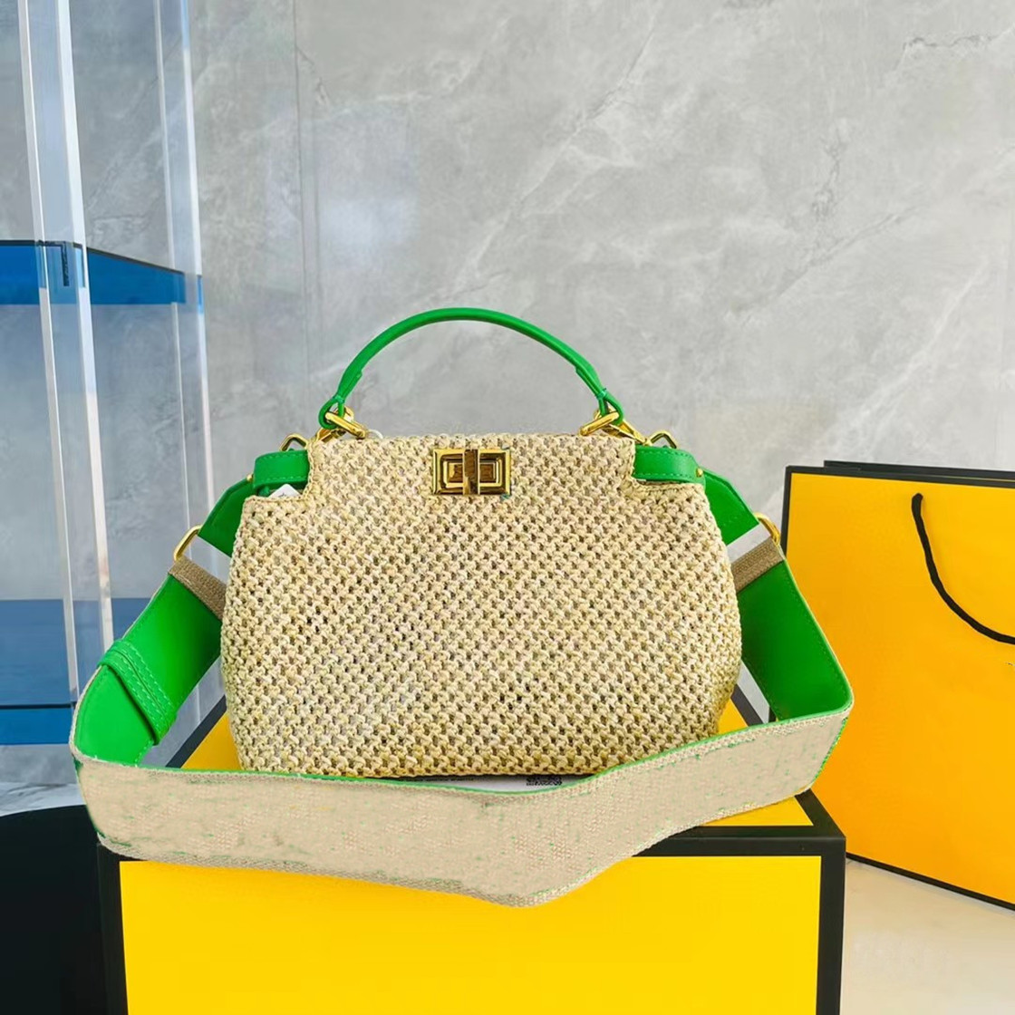 

Women Shoulder Bag Designer Totes Handbags Purse Crossbody Luxury Flap Bags Weaving Hollow Out Letter Pattern Hardware Buckle High Quality, Grey