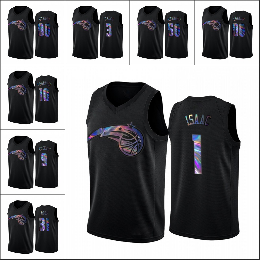 

Men Orlando Magic''Terrence Ross Cole Anthony Aaron Gordon Jonathan Isaac Custom Iridescent Holographic Black Limited Edition Jersey