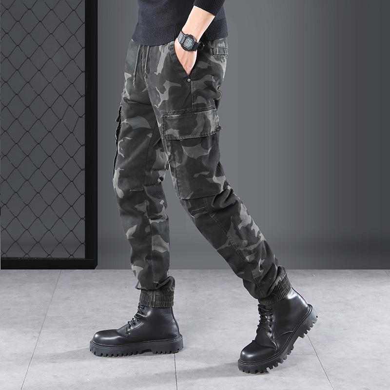 

Men's Pants Camo Overalls Spring Military Tactical Side Pocket Loose Training Sweatpants Cotton High Quality Work, Black