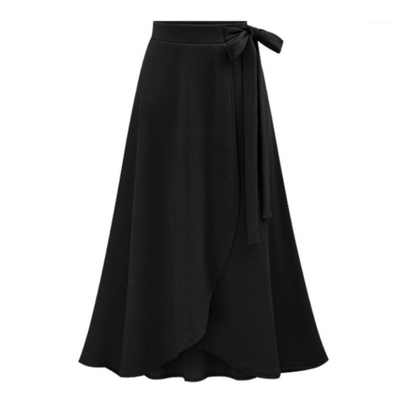 

Skirts Women Black Wrap Skirt Ruffles Bow Tie Sashes Female Casual Asymmetrical Womens Summer High Waist A Line Midi Saias, Black skirt