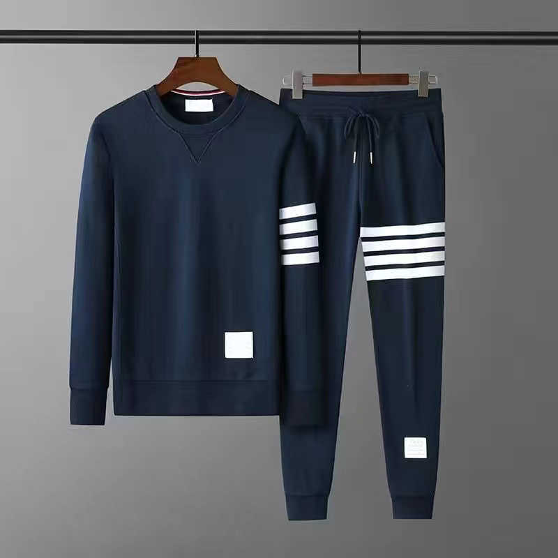 

Autumn winter pure cotton Loopback Jersey Knit Engineered arm stripe thom Sweatshirt Crewneck Pullover brown men's women Sweaters M-5XL A3