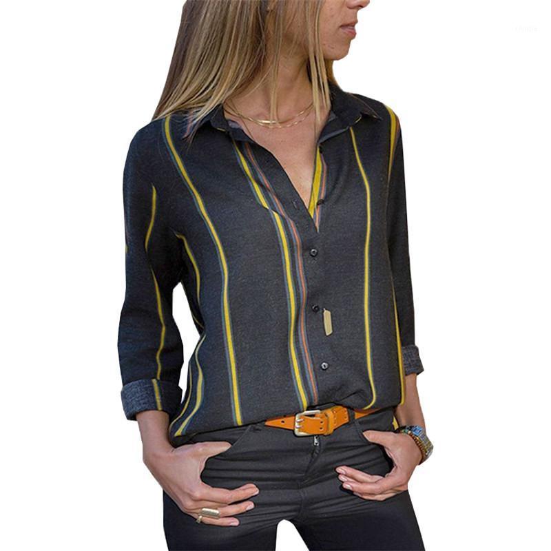 

Women' Blouses & Shirts Women 2022 Spring Summer Tops Casual Long Sleeves Striped Turn-down Collar Shirt Female Fashion Blusas, Color 1