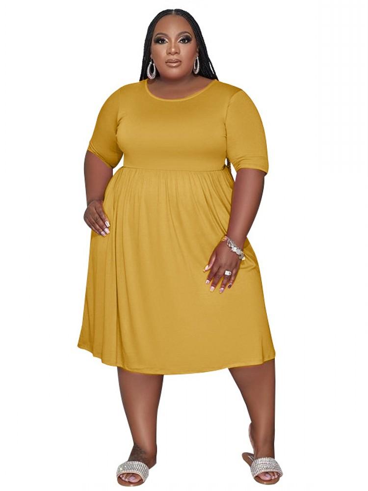 

Plus Size Dresses Women Dress High Waist Half Sleeve Ropa Mujer Gown Summer Fashion Solid Loose Casual Oversize 2022Plus, Black