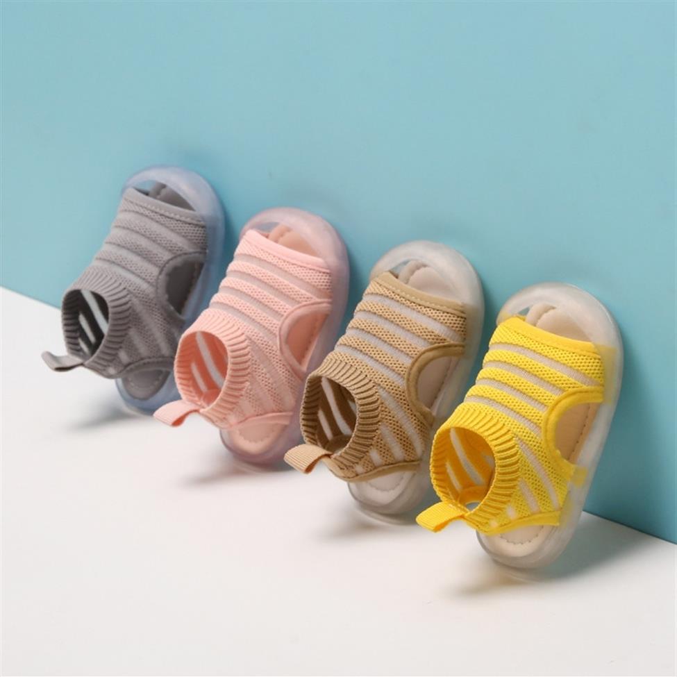 

Baby Boys Girls Knitting Sandals Mesh Breathable Little Kids Summer Shoes infant stripe First Walkers Y201028218R