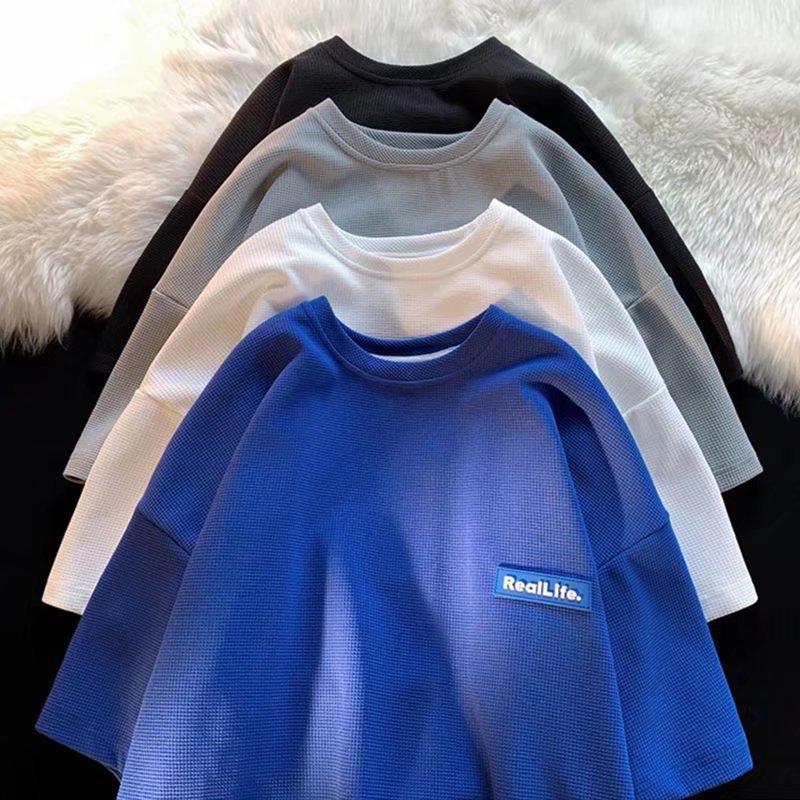 

Men's T-Shirts MAN Waffle CASUAL STREETWEAR Short Sleeve T-shirt Solid Harness For Clothing Black Oversize Kpop White Shirt -3XL HarajukuMe
