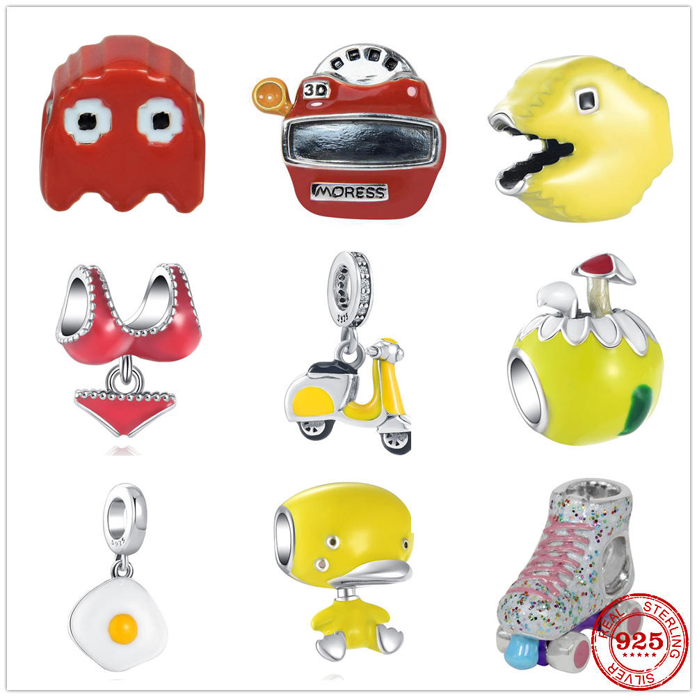 925 Silver Fit Stitch perle Bikini Skates Bracelet Yellow Bracelet Perles entend des bijoux de bricolage Accessoires