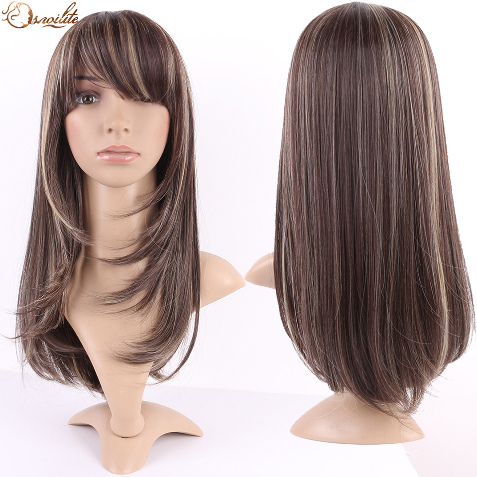 Costume Accessories Synthetic Hair Straight Brown Wig With Bangs For Black Women Fake Hair Heat Resistant Wigs For African American-image-772564035