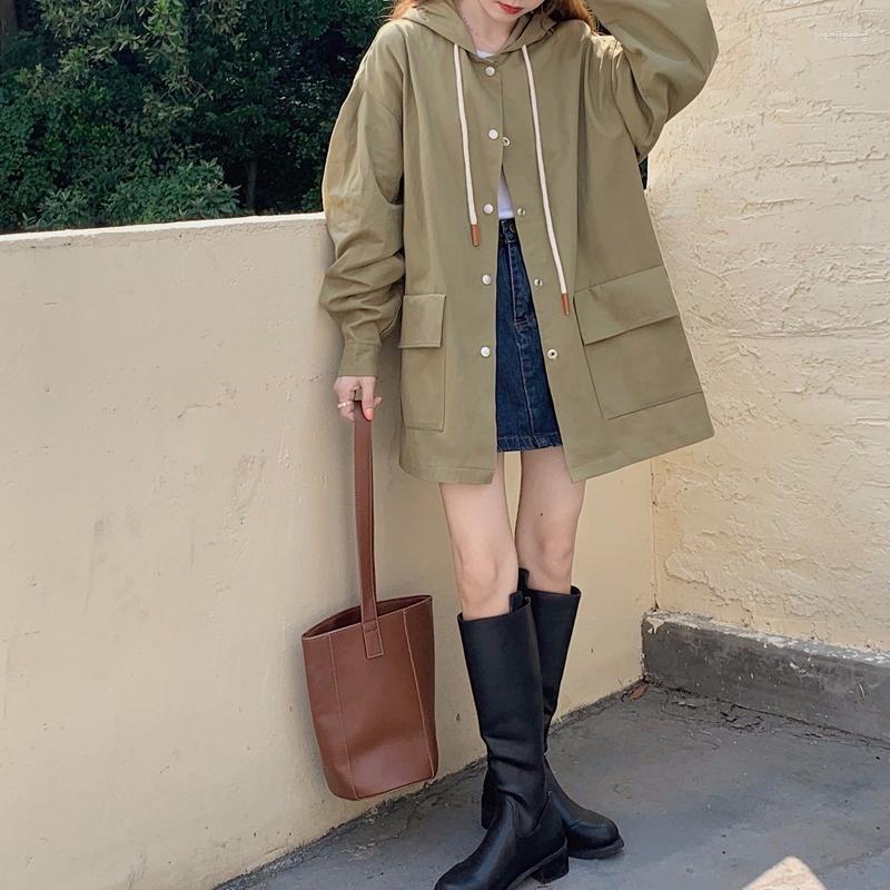 

Women's Wool & Blends Casual Hooded Trench Coat Spring Autumn 2022 Design Sense Small Mid-length Fashion Rac, Anorak