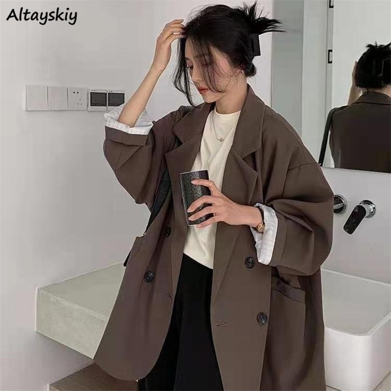 

Blazer Minimalist Solid Outwear Loose Elegant Retro Official Fashion High Street Feminine Allmatch Spring Comfortable 220728, Brown