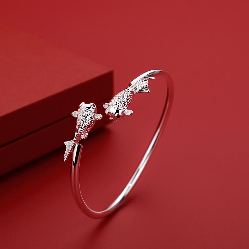 

Bangle Fashion Original Designer Silver Beautiful Goldfish Bracelets Bangles For Women Party Wedding Jewelry Holiday Gifts