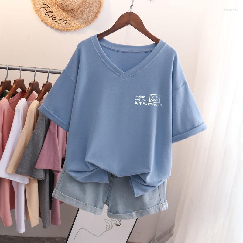 

Women's Plus Size T-Shirt Harajuku Short-sleeve Oversized Fashion Women Blouses 2022 Summer Loose Cotton V-neck Tops Casual TeesWomen's Jasp, Purple