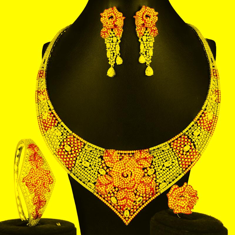 

Earrings & Necklace Big Fashion Luxury Geometric Naija Jewelry Set For Women Wedding African Cubic Zircon CZ Dubai Bridal JewelryEarrings Ea, As pic
