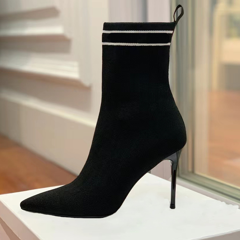 

Fashion stiletto Ankle Boots Top Quality Mixed Colors Womens Sock shoes Knitted elastic Metal heel Boot Designer 10.5CM high heleed Women Half Bootie 4-10, 2#
