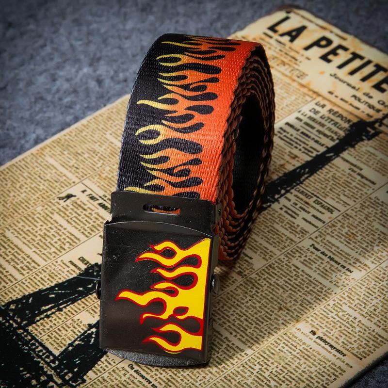 

Belts Flame Print Belt Men Women Unisex Plain Webbing High Nylon Jeans Waist Waistband Cinturones Para Hombre, Black