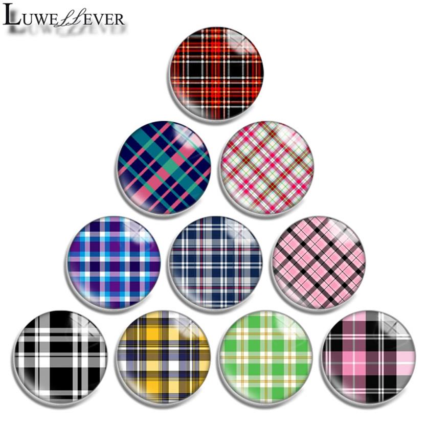 

10mm 12mm 14mm 16mm 20mm 25mm 30mm 608 Checkered pattern Round Glass Cabochon Jewelry Finding Fit 18mm Snap Button Charm Bracelet 347l