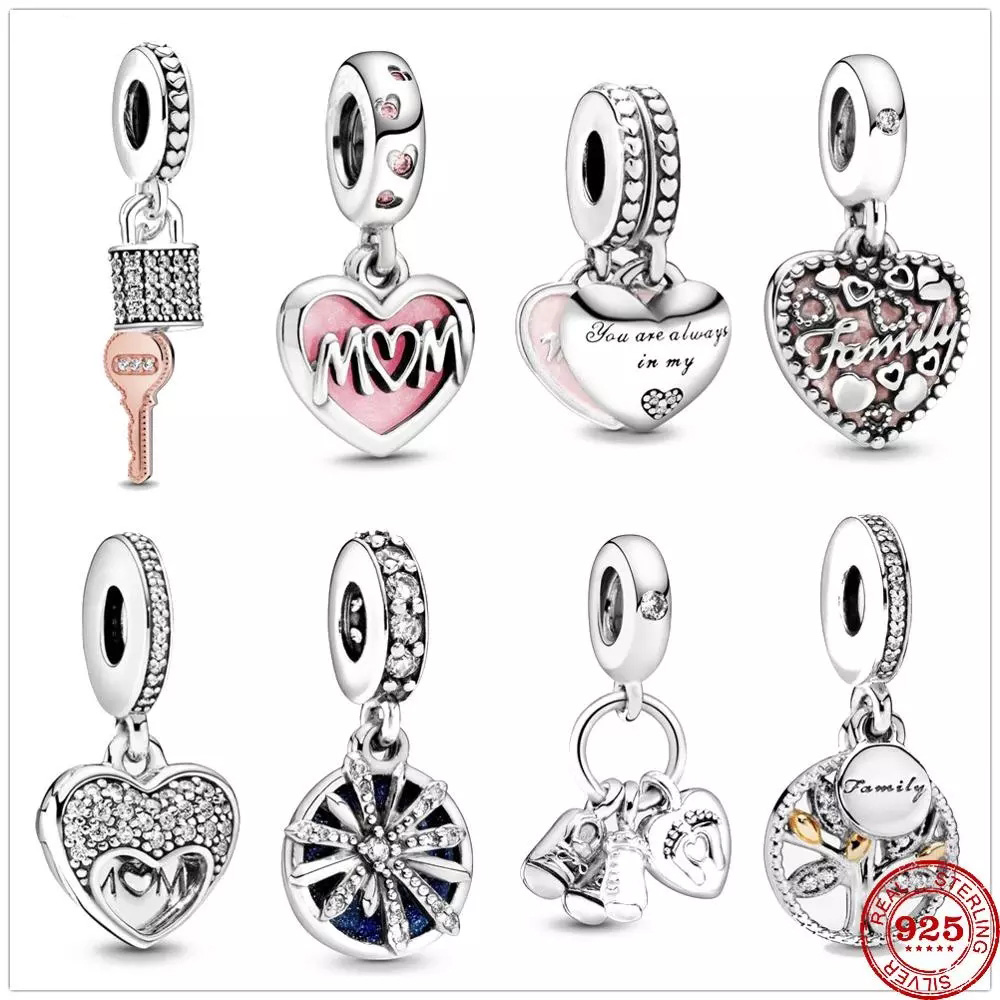 

925 Sterling Silver Dangle Charm Mum Script Heart Beads Bead Fit Pandora Charms Bracelet DIY Jewelry Accessories