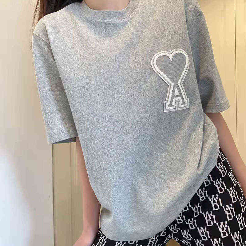 

Version Fashion Designercorrect of Embroidery Big Love Loose Round Neck Short Sleeve Peach Heart Couple Casual and Versatile Cotton T-shirt Men, This item does not ship