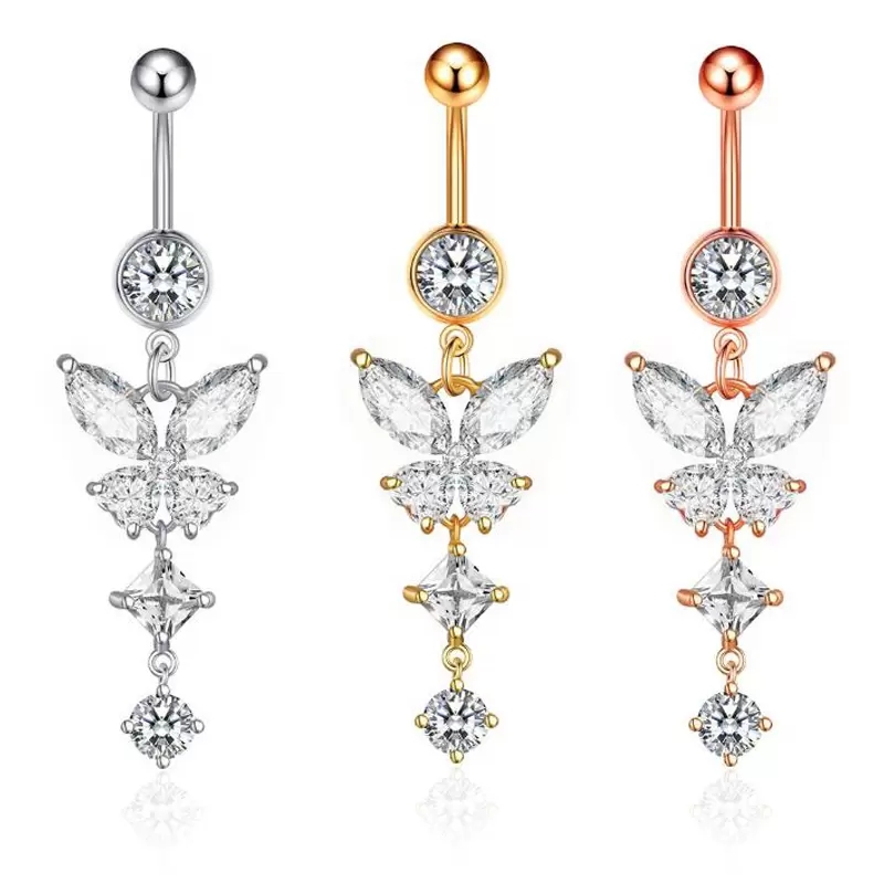 

Fashion Zircon Navel Ring Butterfly Pendant Belly Button Drop Dangle For Women Body Piercing