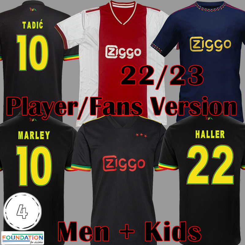 

21 22 23 Bob Marley Soccer Jerseys TADIC BERGHUIS HALLER Third black Kit BLIND NERES CRUYFF KLAASSEN GRAVENBERCH ajaxs 2022 2023 football, 22 23 kids away