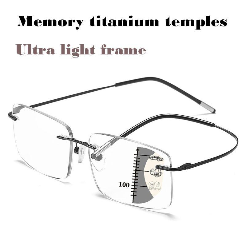 

Sunglasses Ultra Light Tr90 Rimless Progressive Multifocal Reading Glasses Men Titanium Frame Anti Blue Presbyopic Eyeglasses 1.5Sunglasses