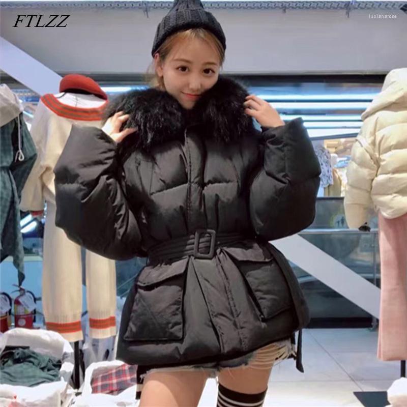 

Women' Down & Parkas FTLZZ Winter White Duck Jackets Women Large Natural Raccoon Fur Hooded Coats Korean Style Thicken Snow Outwear Luci22, Beige