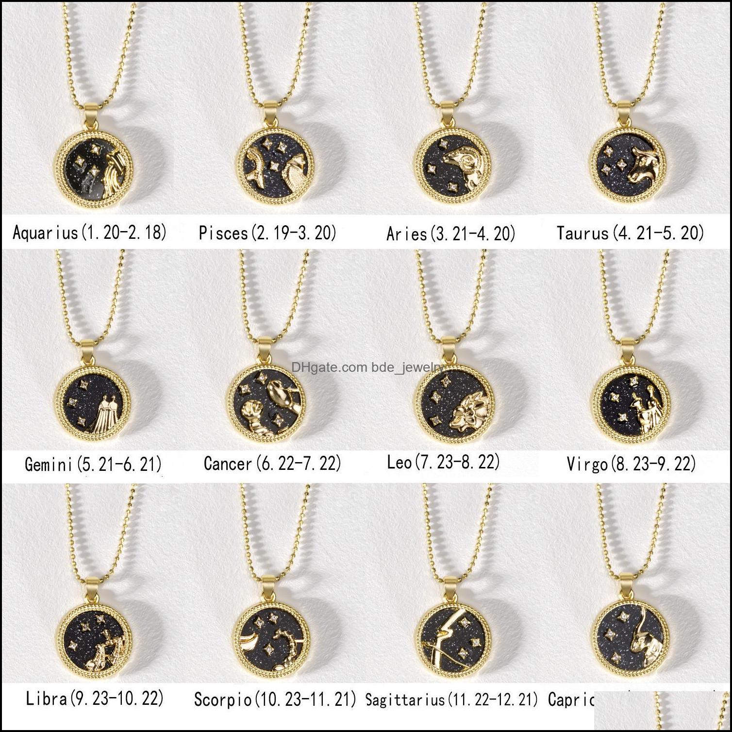 

Pendant Necklaces Lover Day Night 12 Constellation Necklace For Women Men Rose Gold Color Chain Zodiac Sign Round Couple Dhseller2010 Dhugv