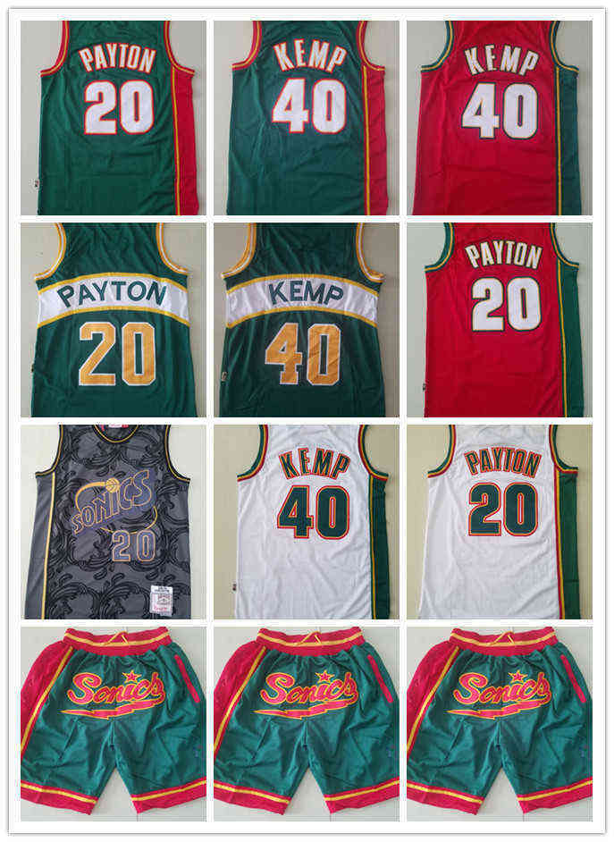 

mens Seattle''Super''Sonics''Jersey Gary 20 Payton Shawn 40 Kemp Basketball Shorts Basketball Jerseys red white Blue high quality, Color