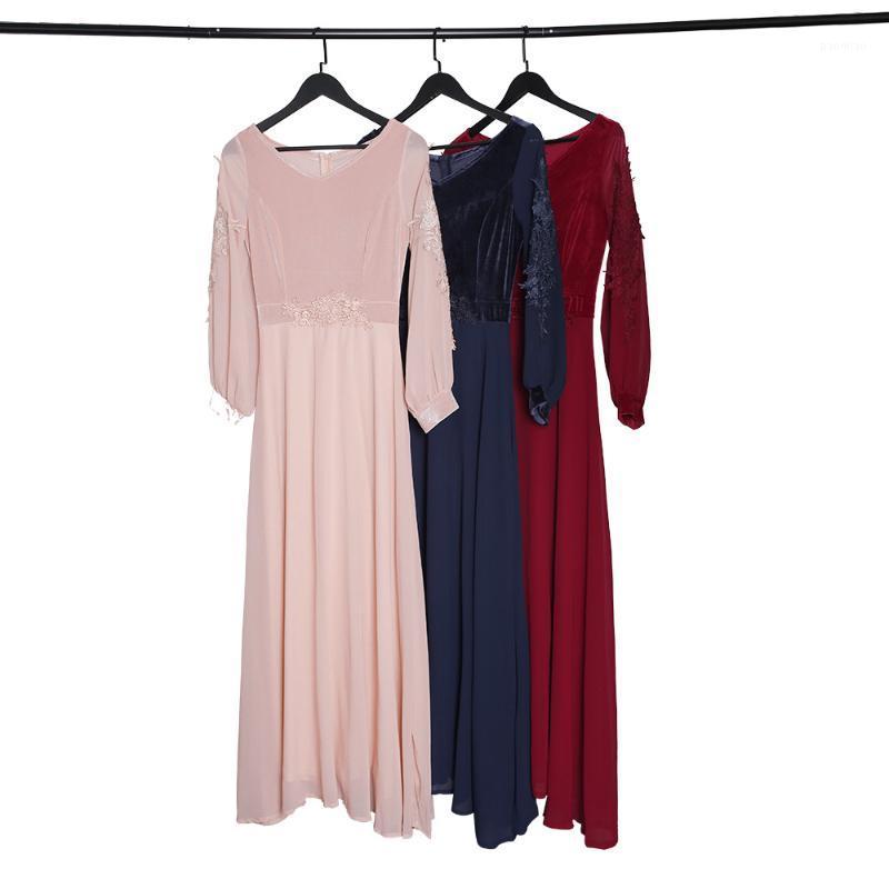 

Ethnic Clothing African Long Dress Flannel Lace Embroidered Evening Party Plus Size Women Abaya Muslim Sleeve