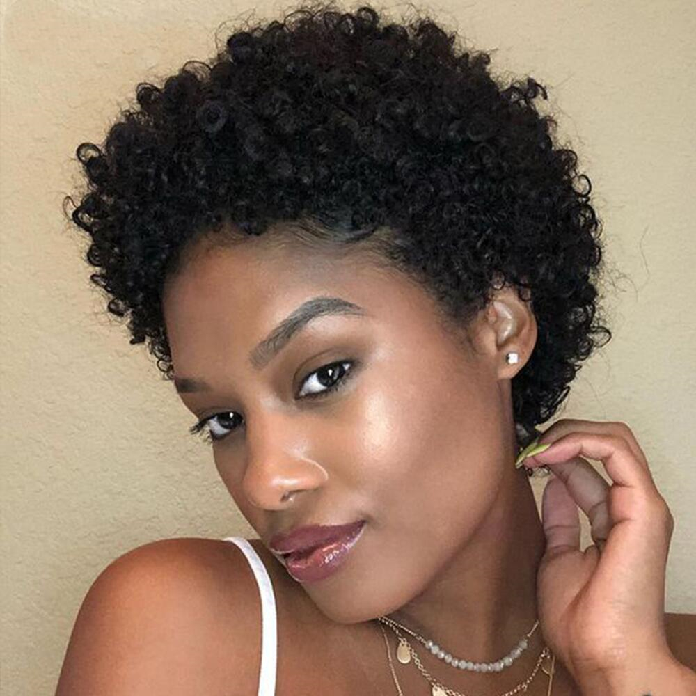 

brazilian human hair short afro kinky curly pixie cut wigs none lace front curl machine made wig for black women