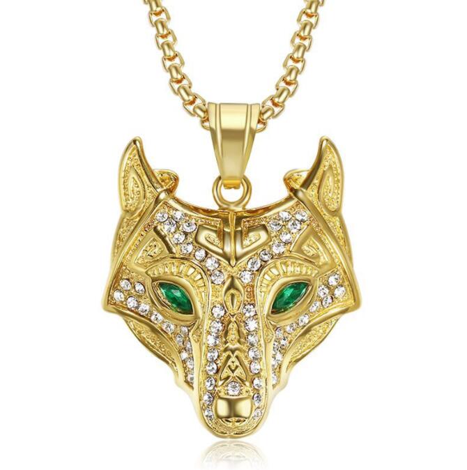 

Hip Hop Bling Iced Out Stainless Steel Celtic wolf head Pendants Necklaces for Men Rapper Jewelry Gold Silver Color Gift