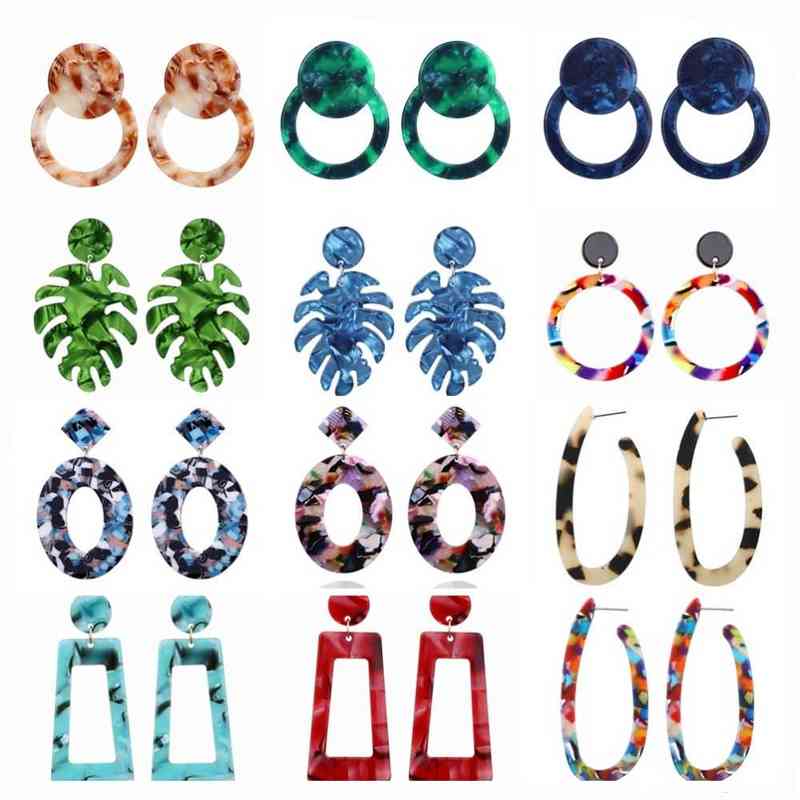 

New Round Circle Acrylic Drop Earrings Trendy Leaf Dangle Earrings For Women Ladies Statement Jewelry Wholesale Party Gift L220615