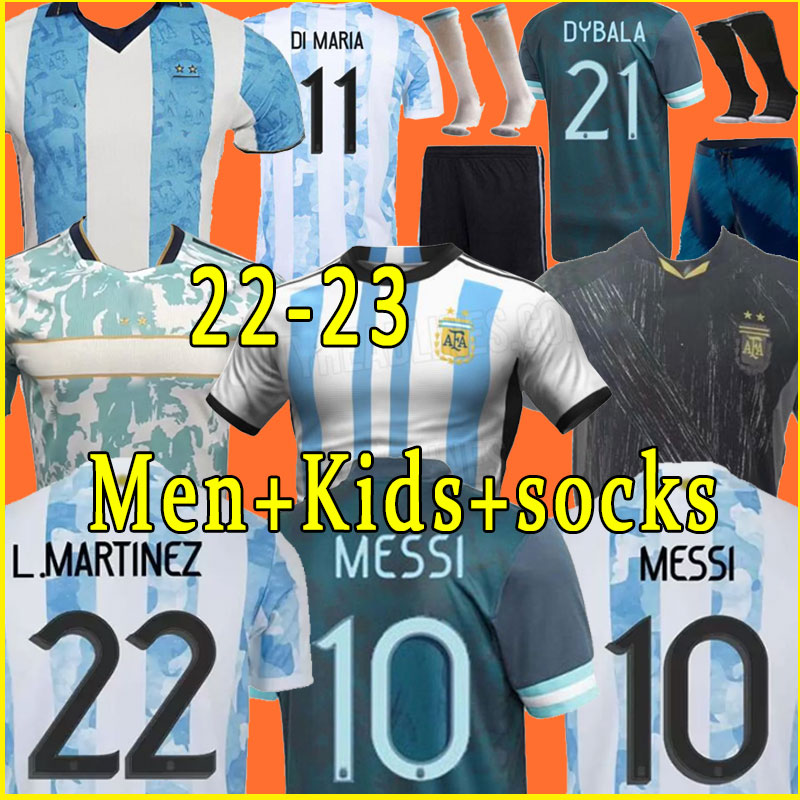 

world Argentina Player Version Soccer Jerseys 2022 2023 DI MARIA DYBALA Football Shirt AGUERO MARADONA MONTIEL MARTINEZ maillot men kids full set sock camesita cup, Away player version