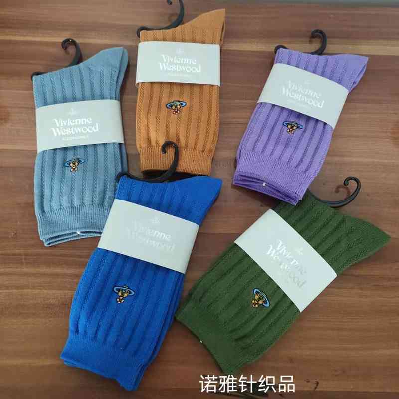 

Japanese Single Female Socks Vivian Saturn Western Empress Dowager Embroidered Double Needle Fashion Solid Color Net Red Calf, Black