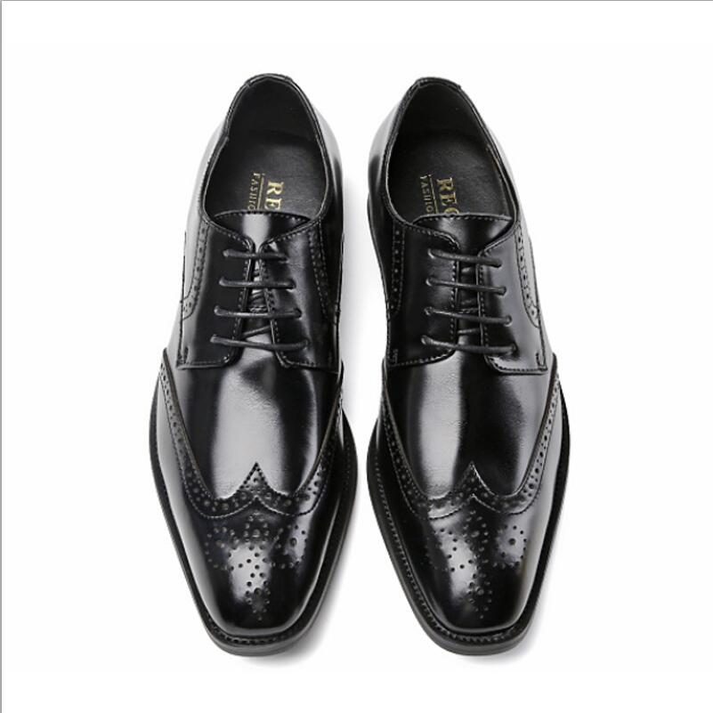 

Men Brogue Casual Shoes Oxford Genuine Leather Formal Youth Dress Shoes for Male Party Dinner British Footwear Da036, Brown