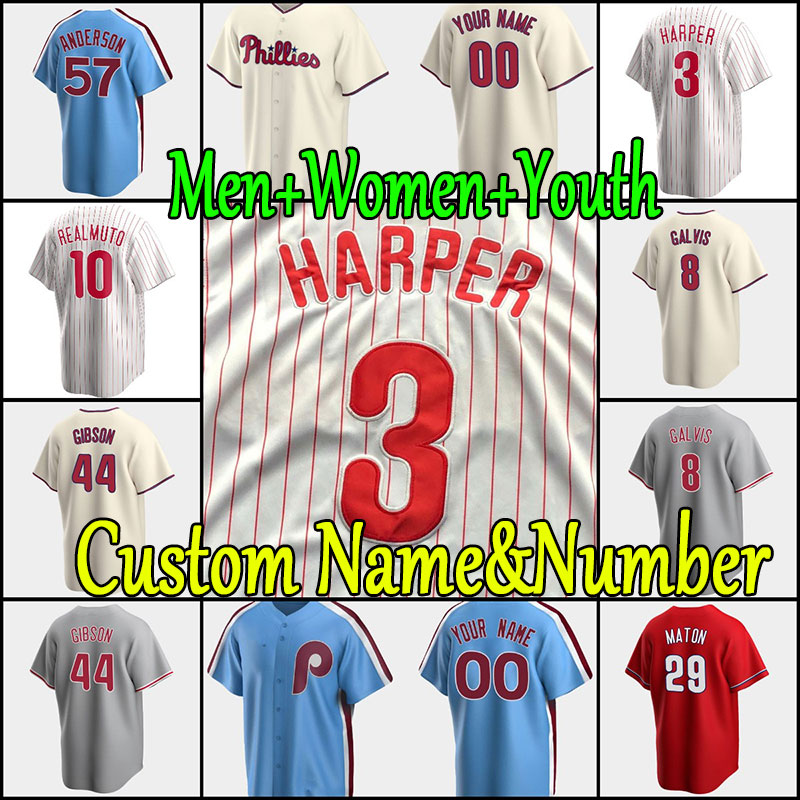 

2021 2022 Custom S-3XL 3 Bryce Harpe Jersey 17 Rhys Hoskins 10 JT Realmuto Men Women Youth any name any number jerseys stitched, As shown
