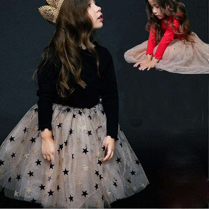 

Girl's Dresses Spring Autumn Girls Dress Fashion Star Pattern Kids Birthday Party Christmas For Mesh BC486, Black
