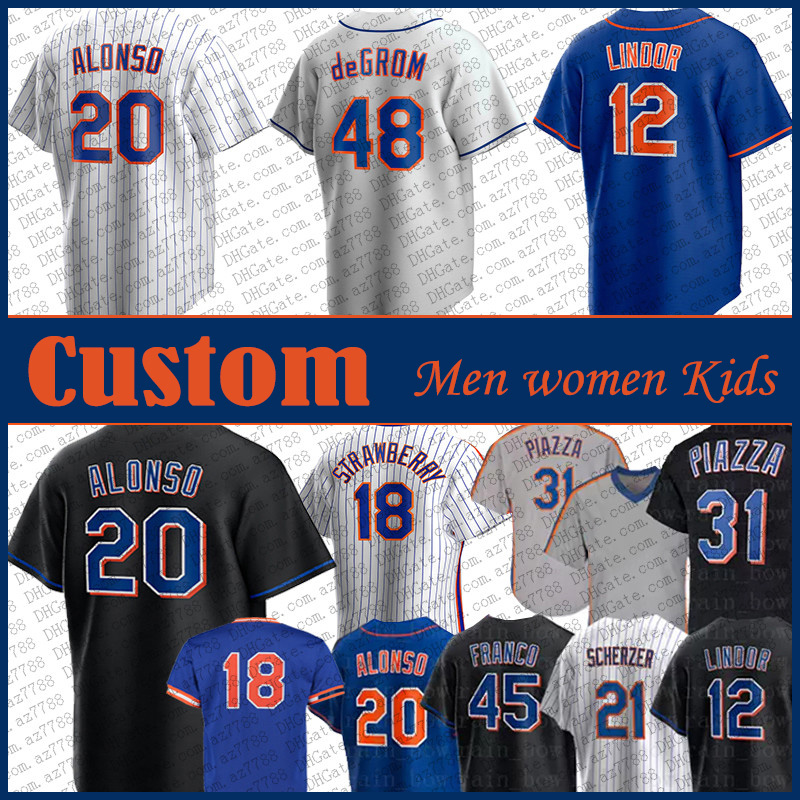 

NY Francisco Lindor Jacob DeGrom New Baseball Jersey York Custom Mets Max Scherzer Pete Alonso Starling Marte Brandon Nimmo Darin Ruf Darryl Strawberry Mike Piazza, Shown