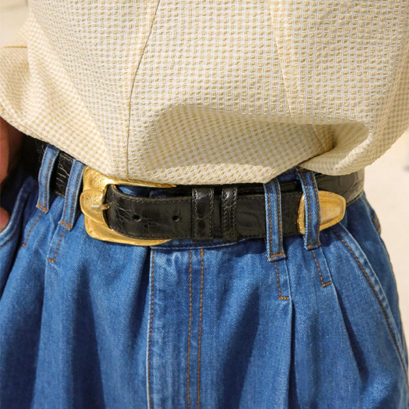 

Belts Fashion First Layer Cowhide Waist Belt Simple Design Waistband Jean Pant Vintage Gold Buckle Woman For Dress, Black