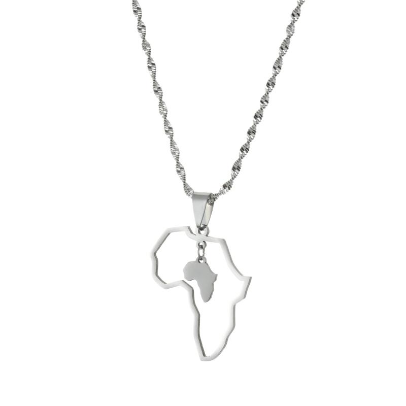 

Chains Stainless Steel Silver Color Africa Map Pendants Necklaces For Women Men African Jewelry Gifts