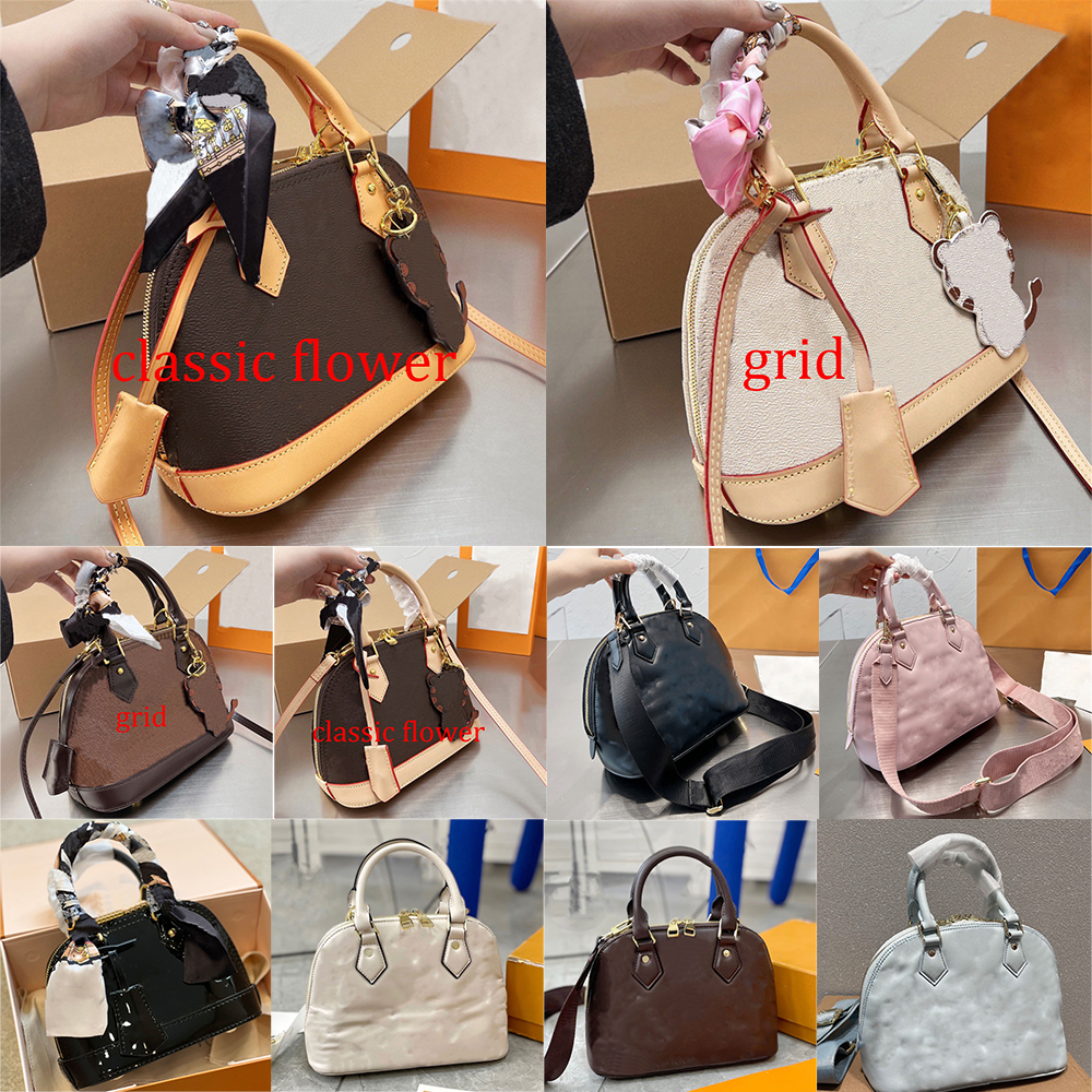 

Alma BB Hand Bag with Lock Canvas Shell Bag Quilted and Embroidered Smooth Genuine Leather Crossbody Nylon Strap Double Aip Closure Shoulder Bags Purse