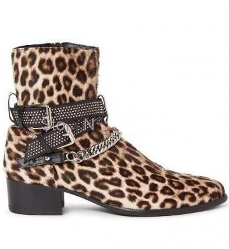 

Leopard Boots Men High top Fashion Chains Winter Wyatt Chelse Boot Gentlemen Motorcycle Booties Shoes Factory Real Pics