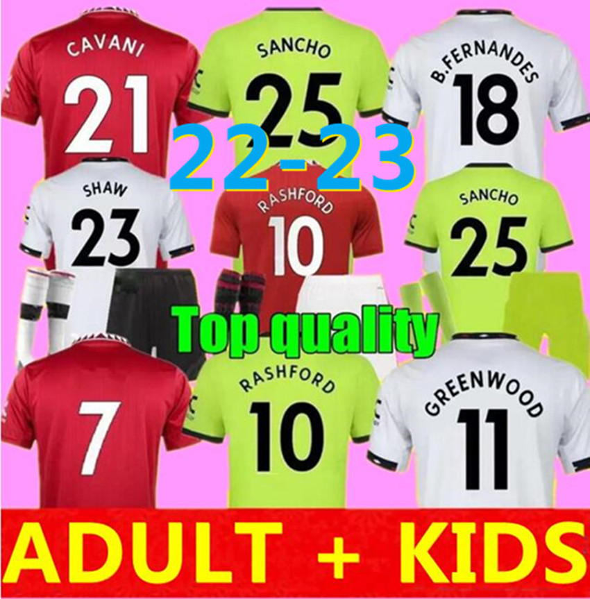 

adult kids kiits MAN UTD CAVANI SANCHO soccer jerseys 2022 2023 POGBA GREENWOOD VAN DE BEEK MARTIAL B. FERNANDES RASHFORD LINGARD SHAW R.VARANE football shirt 22 23, 21/22