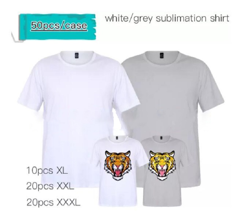 

US Warehouse Sublimation Blank T-Shirt White Grey Polyester Shirts Sublimation Short Sleeve T-Shirt for DIY Crew Neck Clothes, 50pcs/case