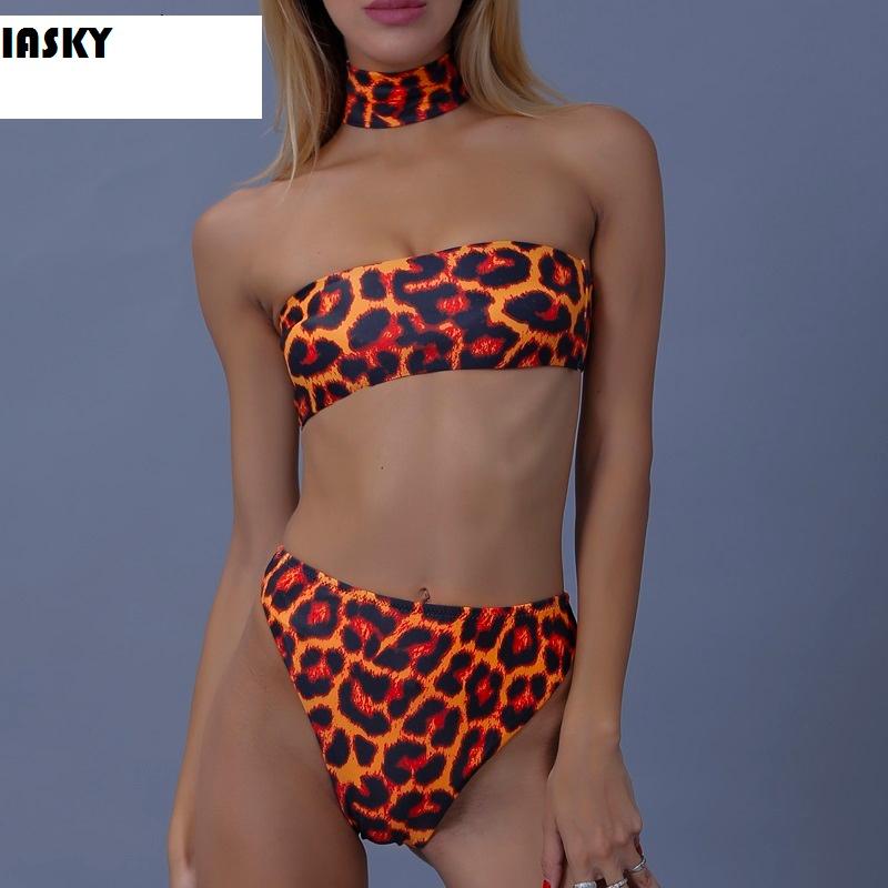 

Women' Swimwear IASKY 2022 Print Leopard Bandage Bikini Set Sexy Women High Waist Swimsuit Bathing Suit Maillot De Bain Femme, As pic