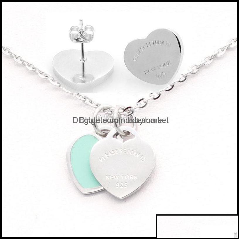 

Earrings Necklace Jewelry Sets Est Brands Double Heart T Enamel Colors Charms Earring Set P Dhcgh, Good quality