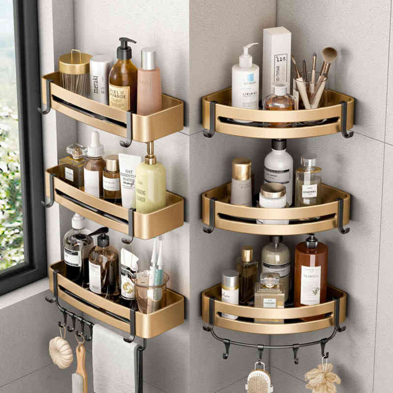 

Luxury Bathroom Shelves Set Triangle Corner Shelf Shower Storage Rack Holder Wall Closet Organizer Accessories J220702