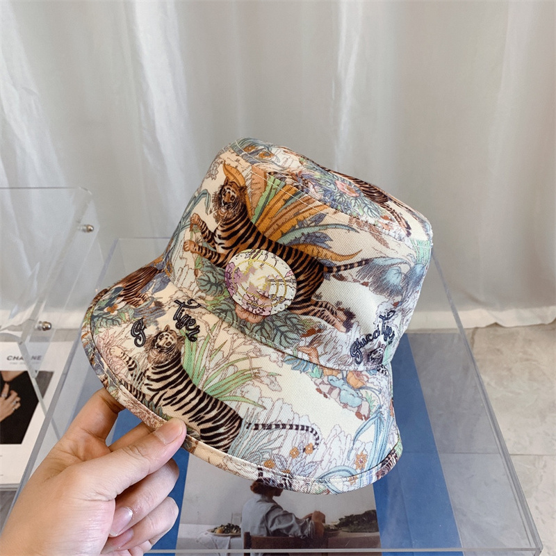 

22 Designer Mens Women animal print Tiger canvas bucket hat Sun Hat gorras Sports Cap, White
