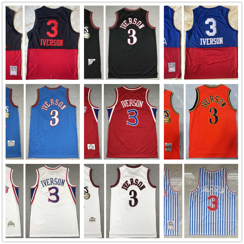 

Stitched Mitchell and Ness Basketball Jerseys Retro Allen 3 Iverson Black White Jersey Mitchell&Ness 1996-97-98 2003-04, Same as picture